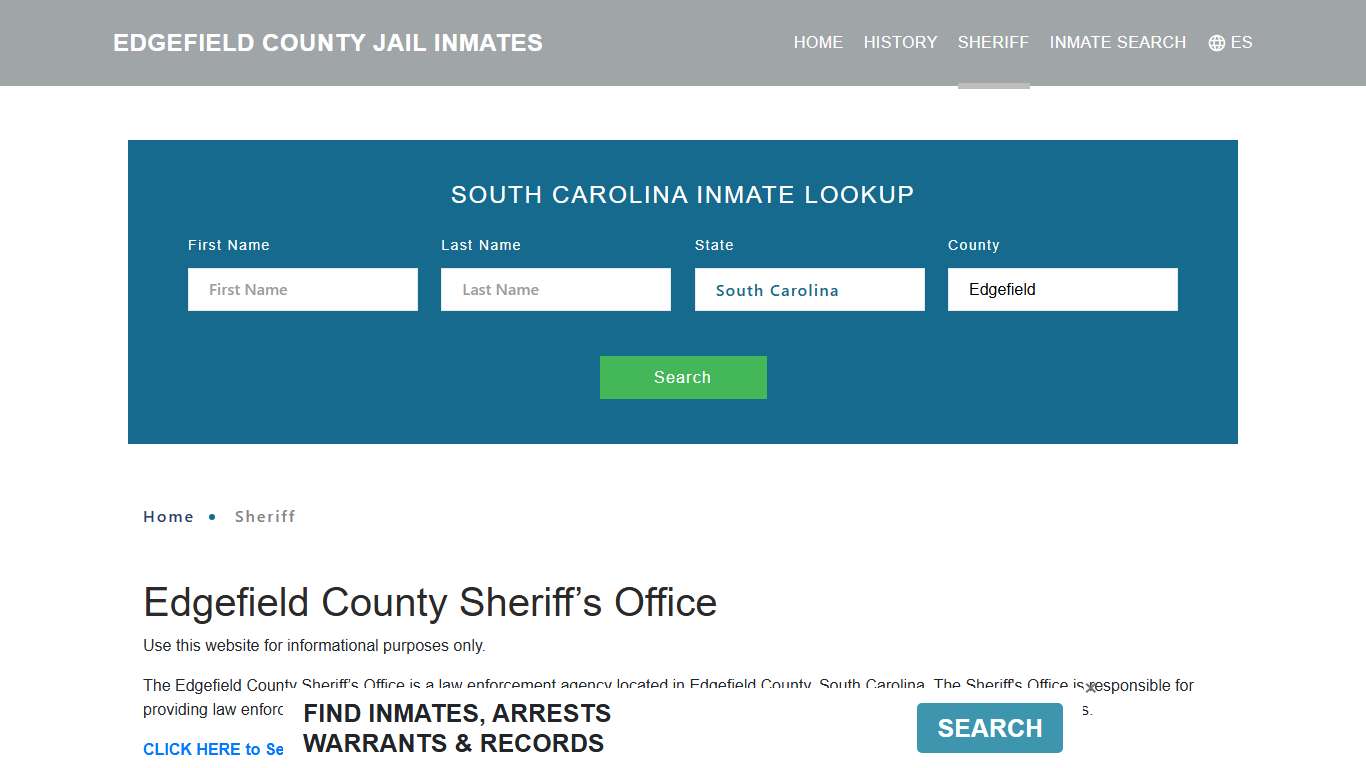 Edgefield County Sheriff, SC Arrest Warrant Lookup