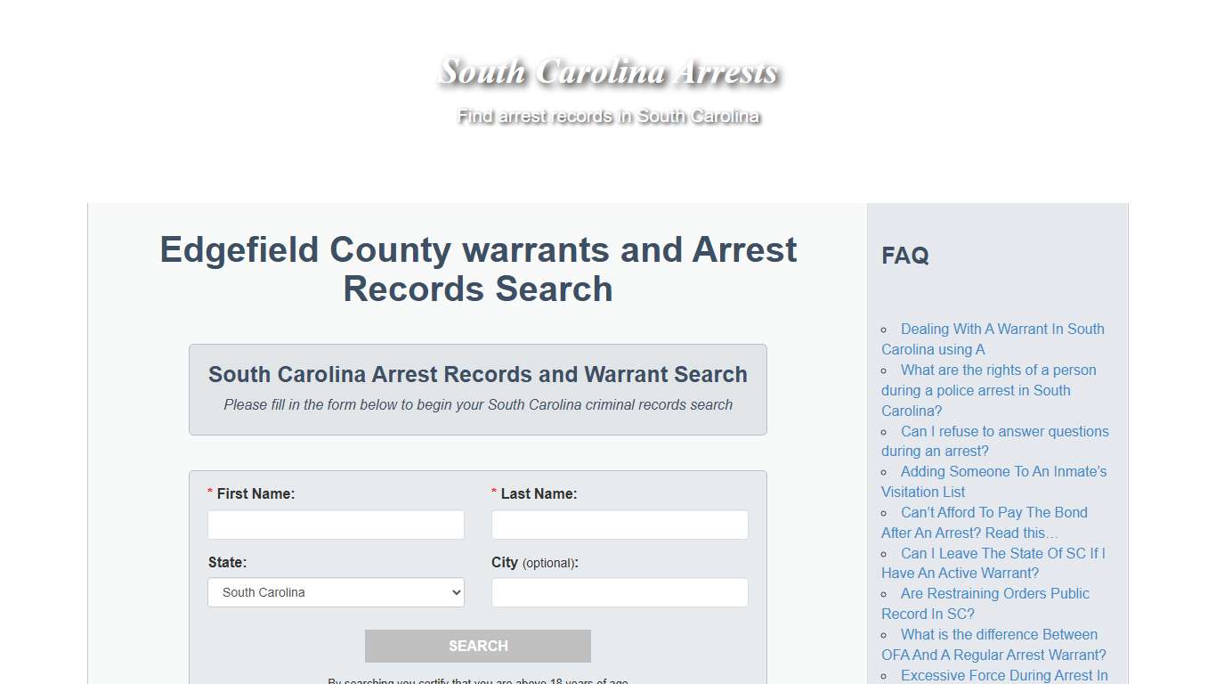 Edgefield County warrants and Arrest Records Search - South Carolina Arrests
